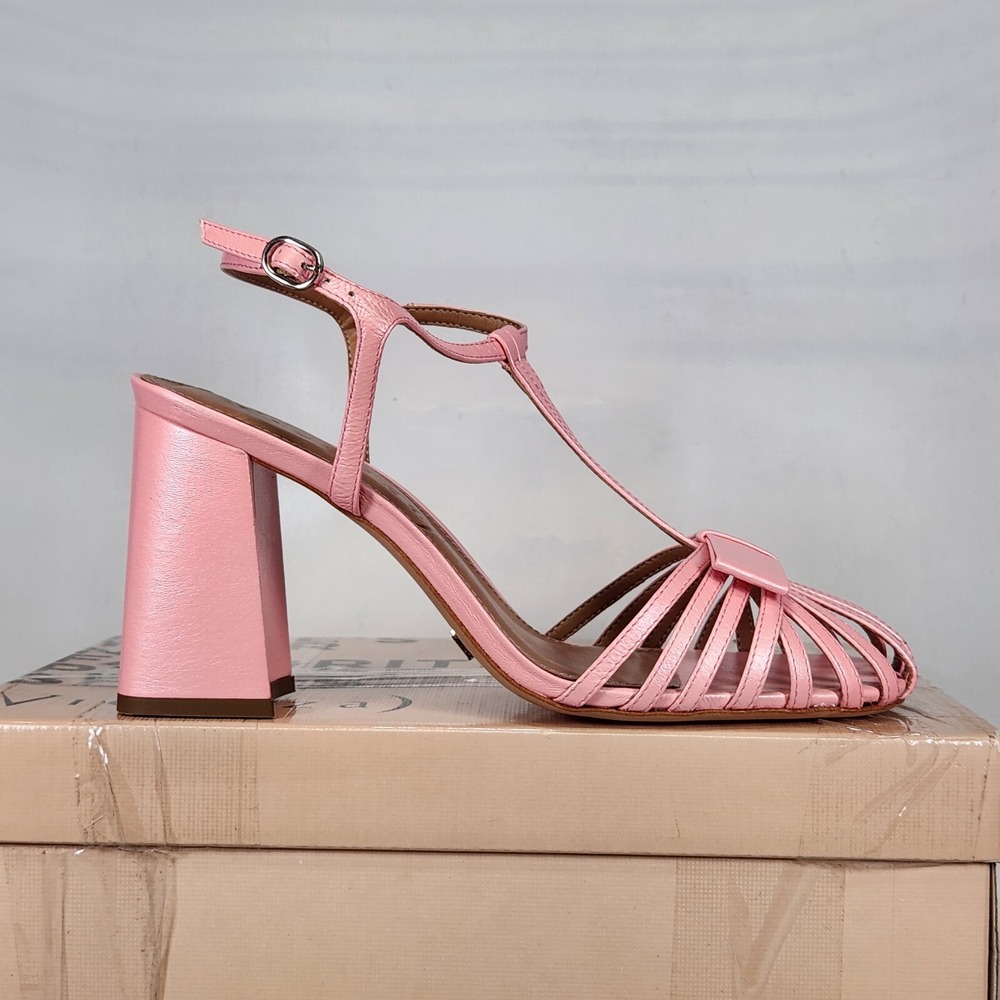 Vicenza Sandal Women Size 9 Pink Napa Lux Bubble T-Strap Block Heel Bow Cage Toe